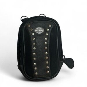 Harley-Davidson Mini Moto Pouch Black Studded Leather Biker Goth Belt Bag Travel